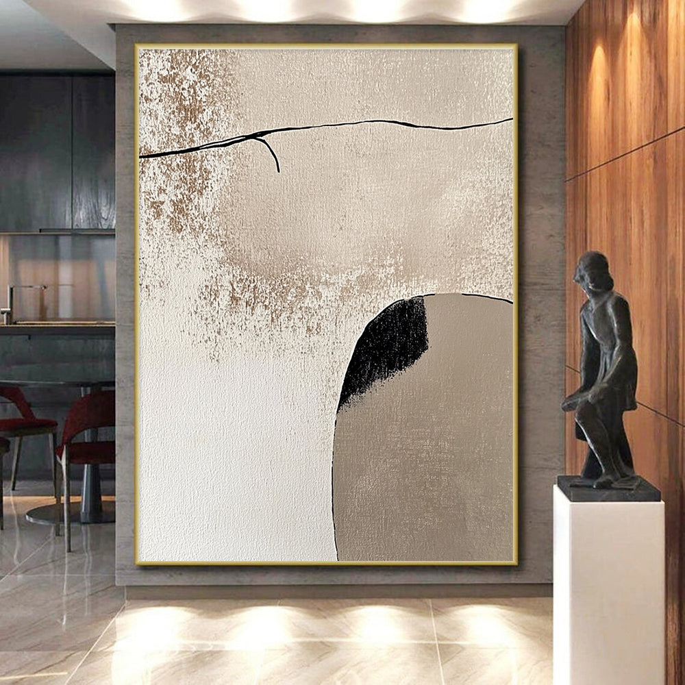 Beige and Black Minimalist Shapes Abstract Painting with Quiet Contemplation WINK044