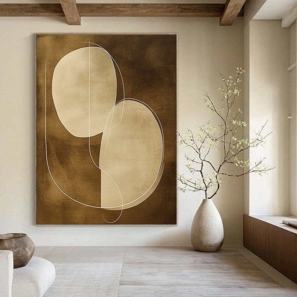 Brown and White Geometric Abstract Painting for Minimalist Offices GAB0971