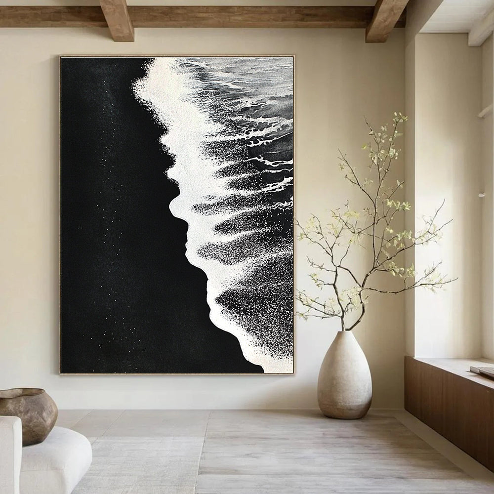 Black and White Beach Minimalist Abstract Painting for Monochrome Lovers GAB1475