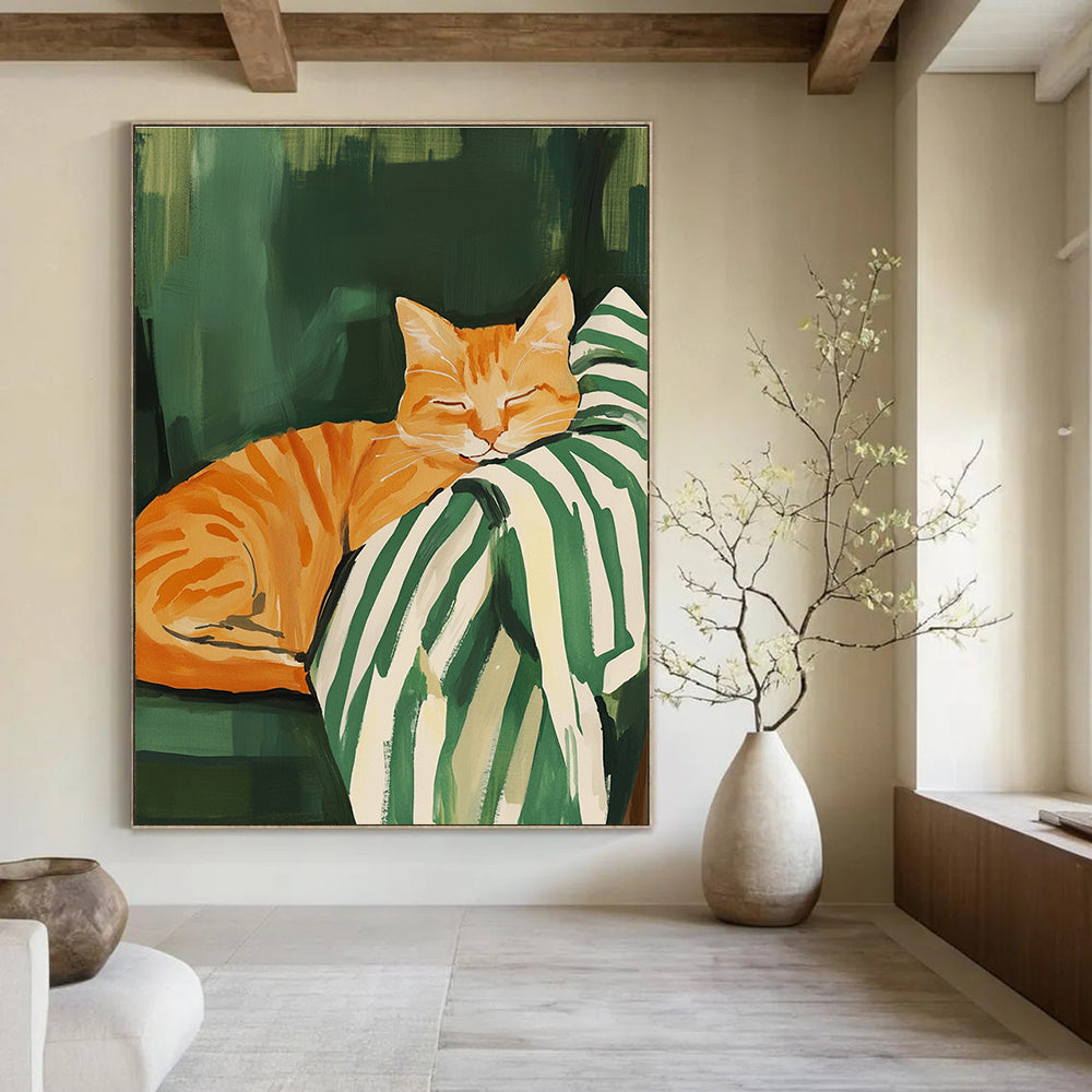 Sleeping Orange Cat Abstract Painting of Cozy Feline Charm GAB0150