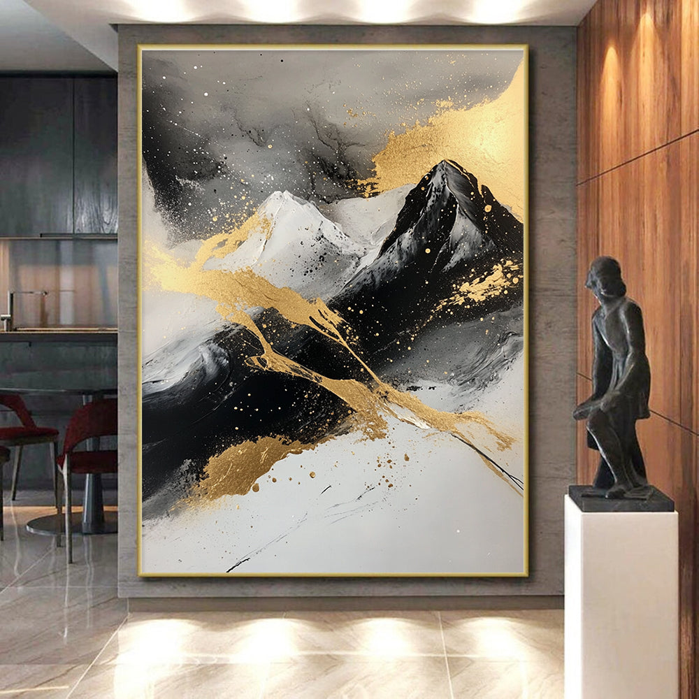 Gold - Accented Mountain Abstract Painting with Majestic Allure WINK320