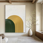 Green and Yellow Arches Abstract Painting of Playful Geometry GAB0095