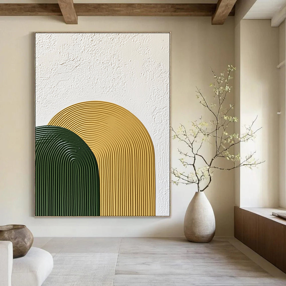 Green and Yellow Arches Abstract Painting of Playful Geometry GAB0095