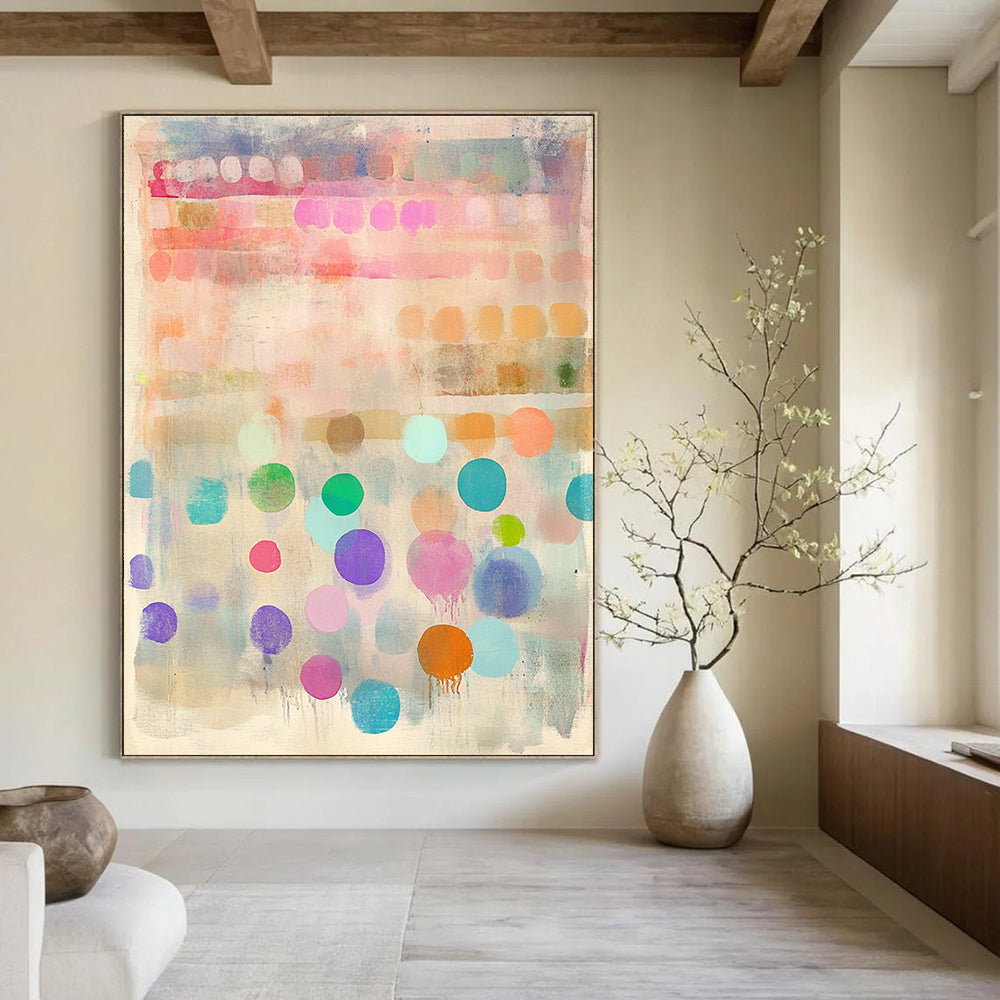 Colorful Dots and Stripes Abstract Painting of Joyful Rhythm GAB0179