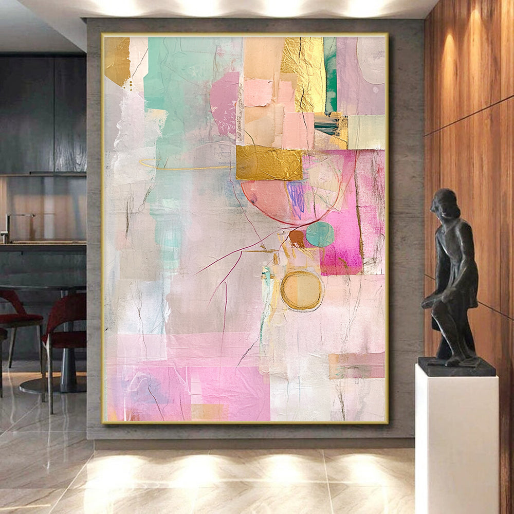 Pastel and Gold Collage Abstract Painting with Delicate Luxury WINK202