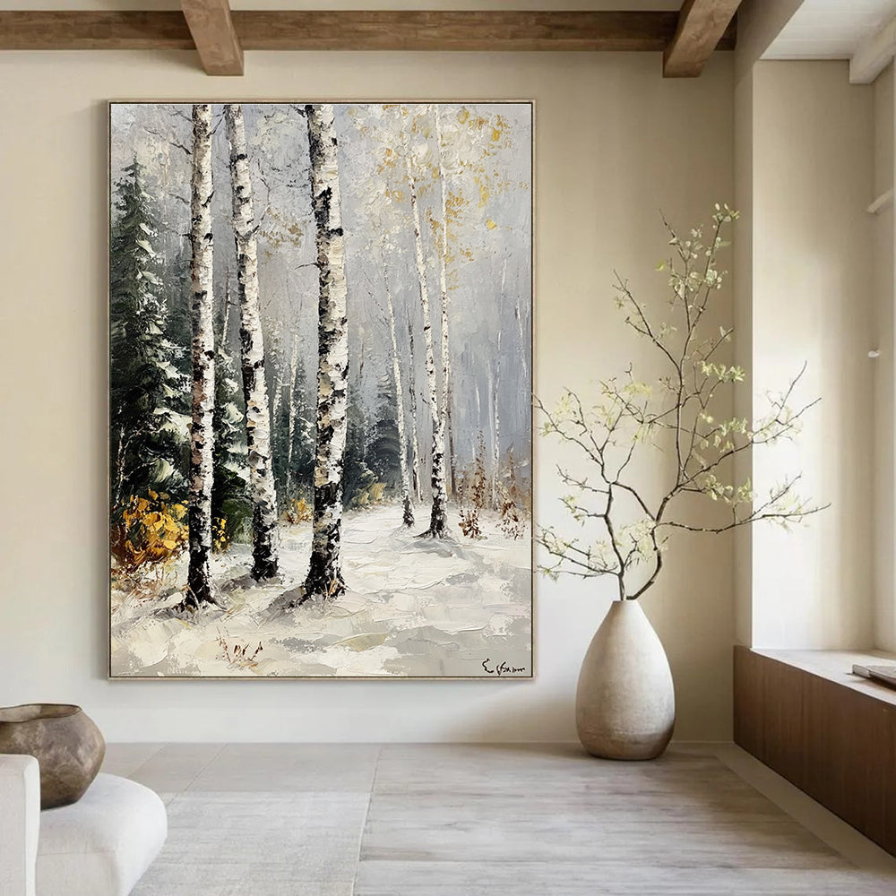 Winter Birch Forest II Serene Abstract Painting for Calm Interiors GAB1431