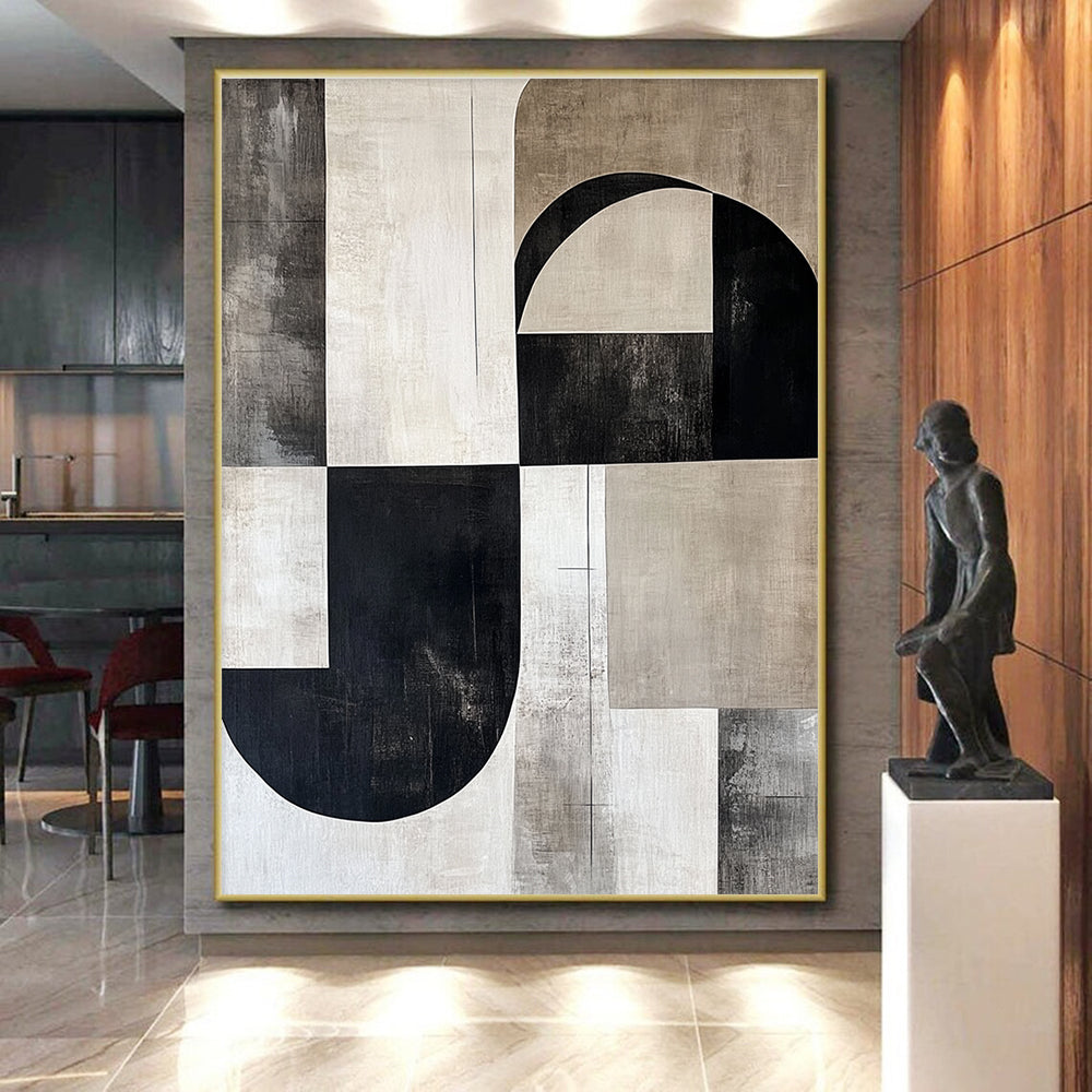 Monochromatic Geometric Fusion Abstract Painting with Minimalist Elegance WINK211