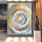 Gold Silver Spiral Abstract Painting with Textured Movement WINK622