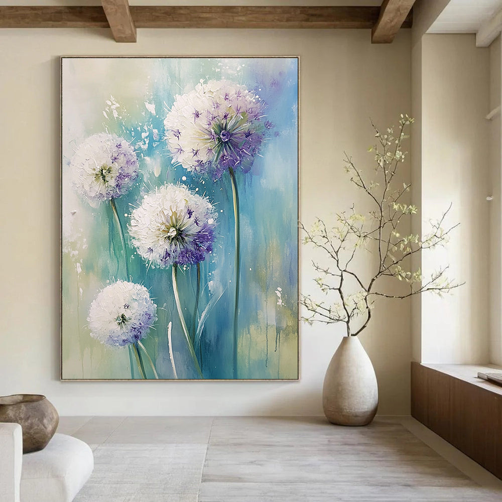 Purple and White Flowers Vibrant Abstract Painting for Bright Kitchens GAB1515