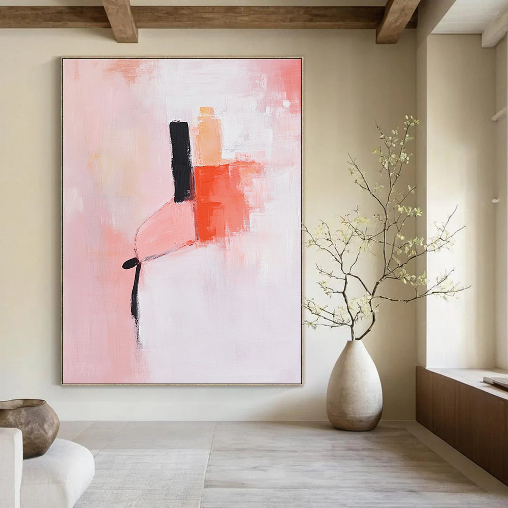 Pink - Toned Abstract Painting with Minimalist Shapes GAB0870