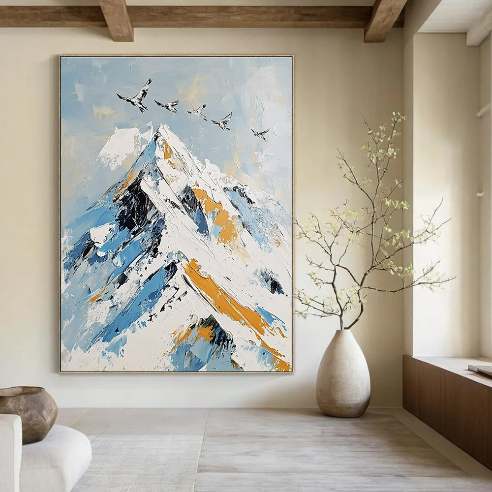 Snowy Mountain with Birds Landscape Abstract Painting for Adventure - Inspired Homes GAB1411