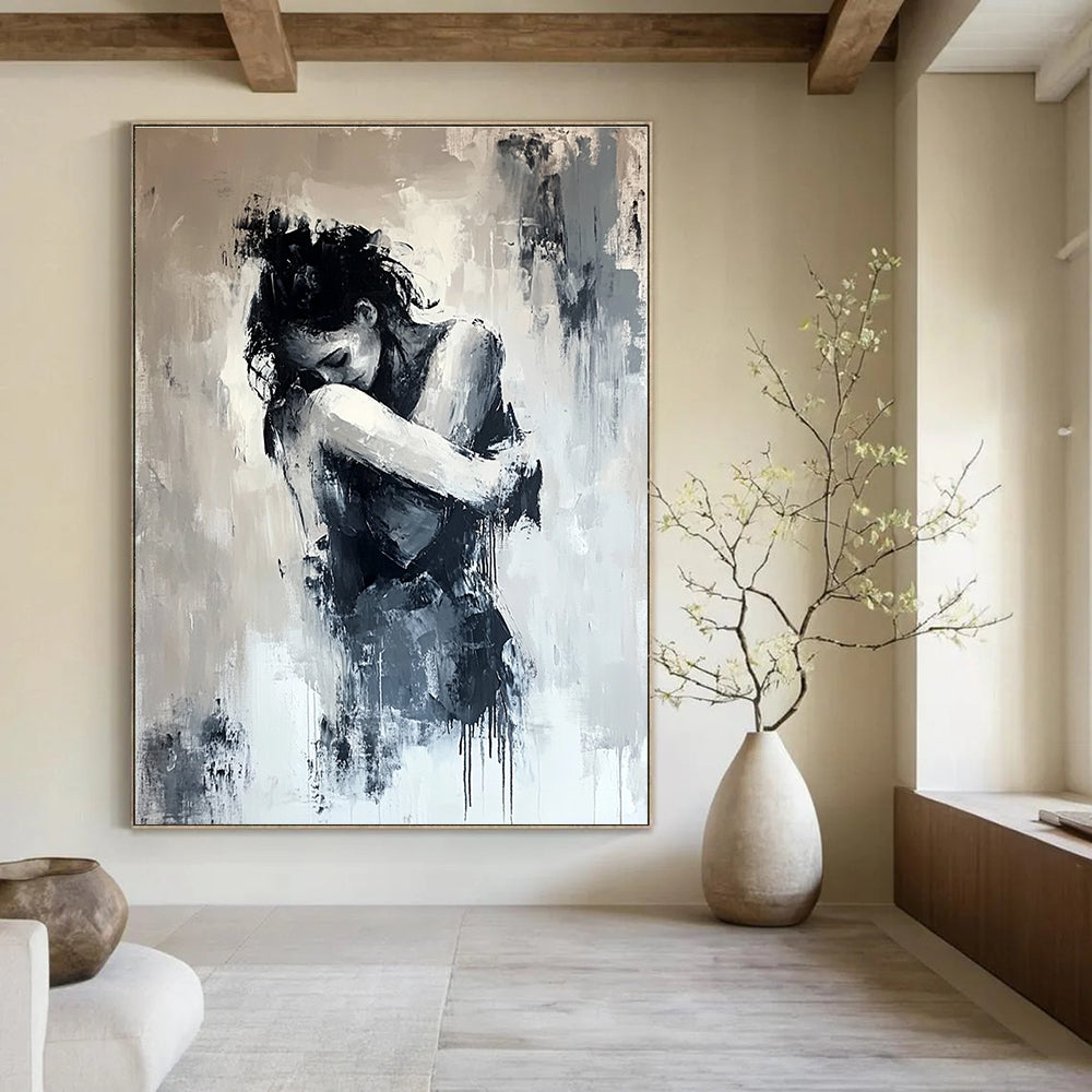 Monochrome Figure Abstract Painting for Emotional Impact GAB0717
