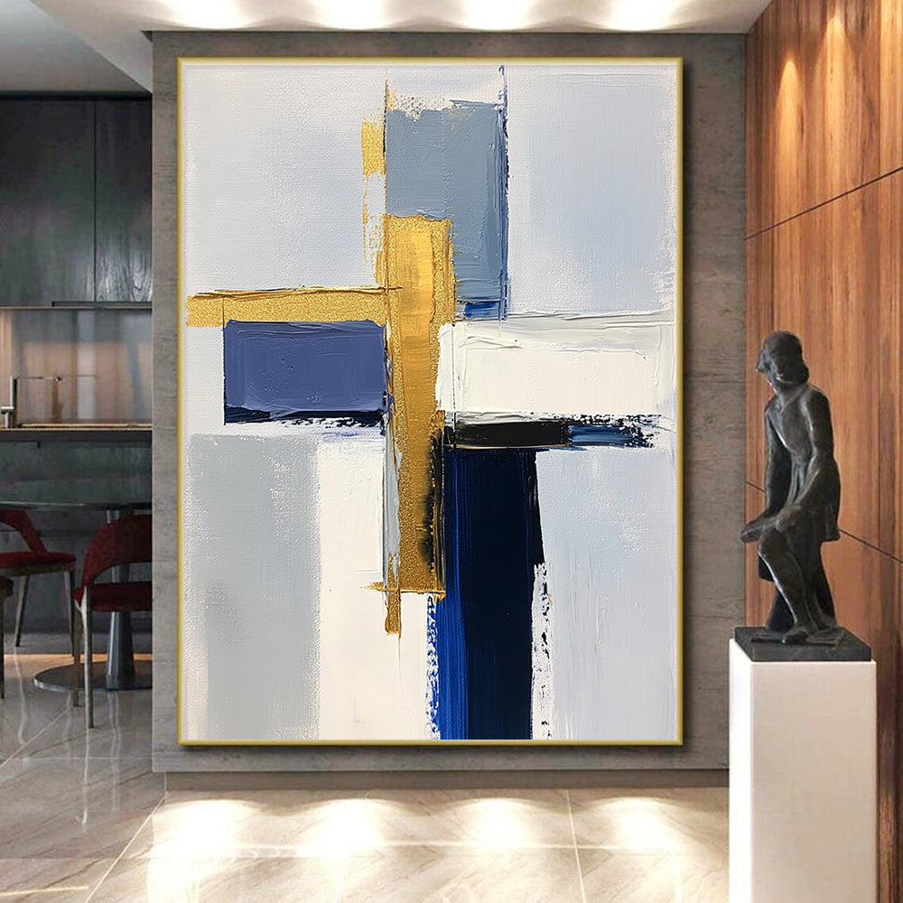 Blue Gold Purple Abstract Painting with Colorful Geometry WINK567