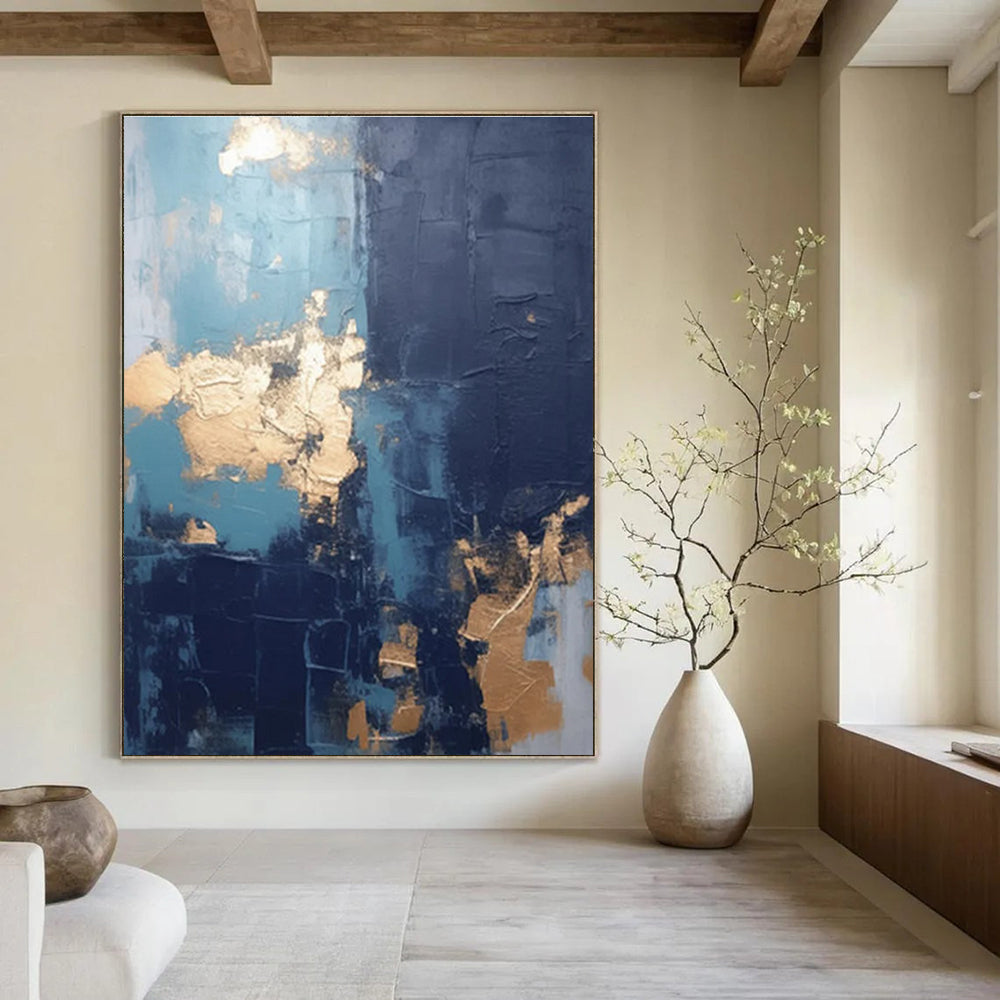 Blue - Gray - Gold Abstract Painting for Luxury Hotel Lobbies HENG130
