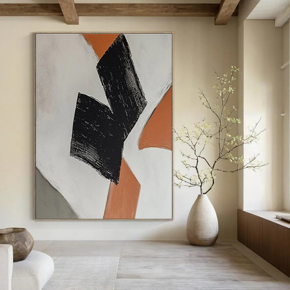 Black - Orange Minimalist Abstract Painting for Scandinavian - Style Homes HENG111