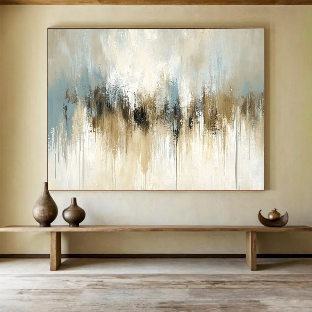 Beige and Blue Drip: Soft Hues in Flowing Forms Abstract Painting ABS171