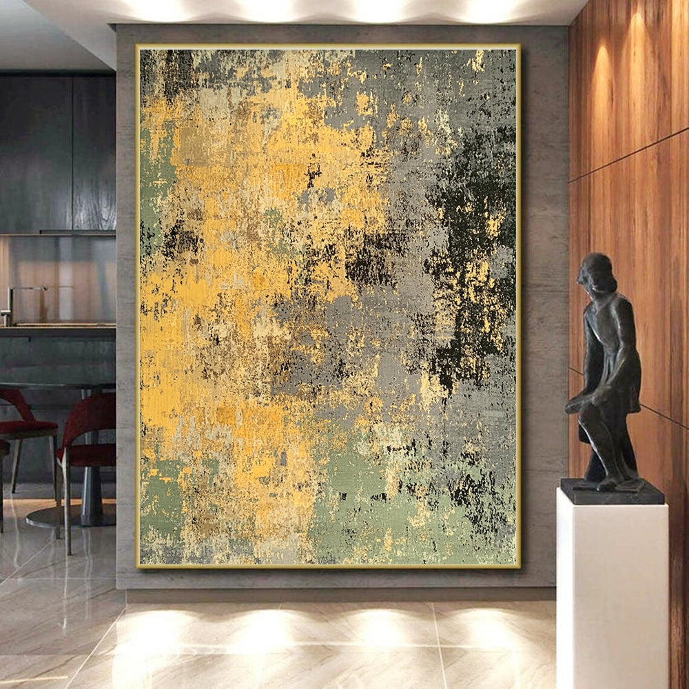 Yellow - Gray Abstract Rug with Rustic Charm WINK403