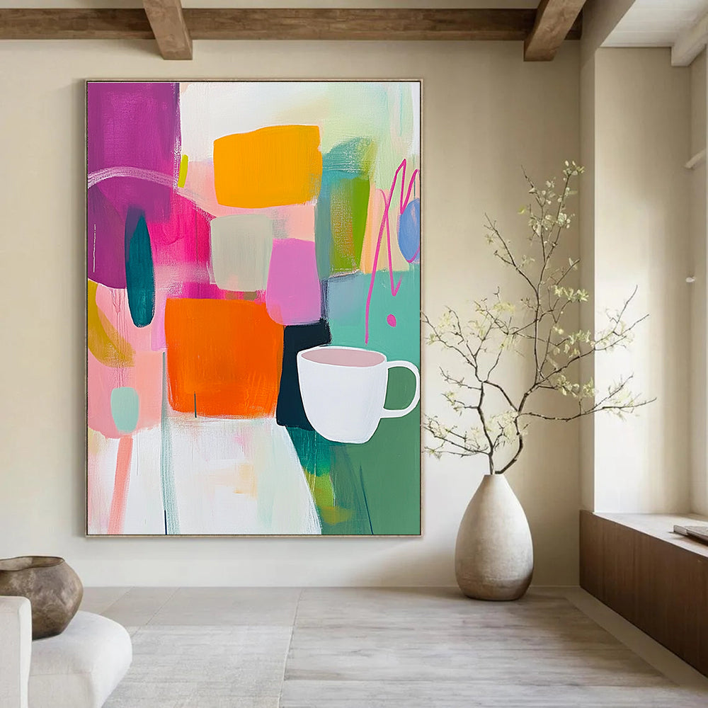 Colorful Abstract with Cup Painting for Modern Café Waiting Areas GAB1220