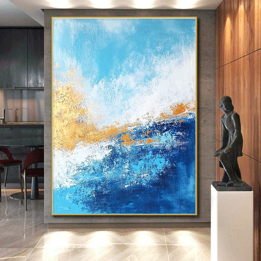 Blue - Gold Abstract Waves Painting with Fluid Elegance WINK384