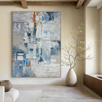 Blue and Gray Abstract Painting for Coastal Home Studies HENG028