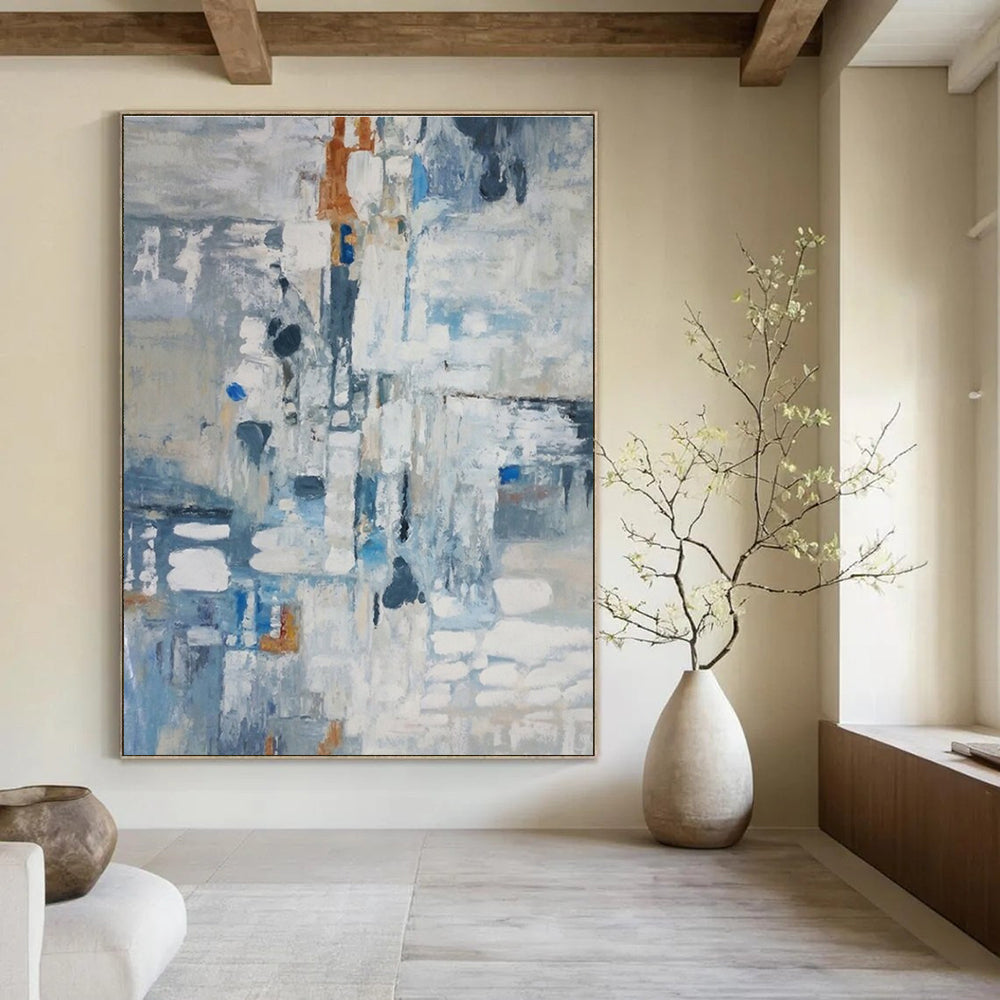 Blue and Gray Abstract Painting for Coastal Home Studies HENG028