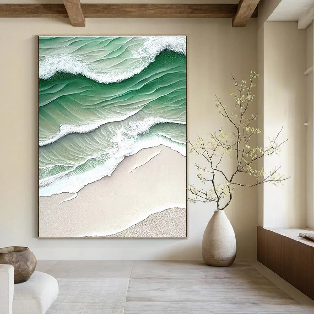 Aerial Sea Waves Abstract Painting for Coastal - Inspired Spaces HENG290