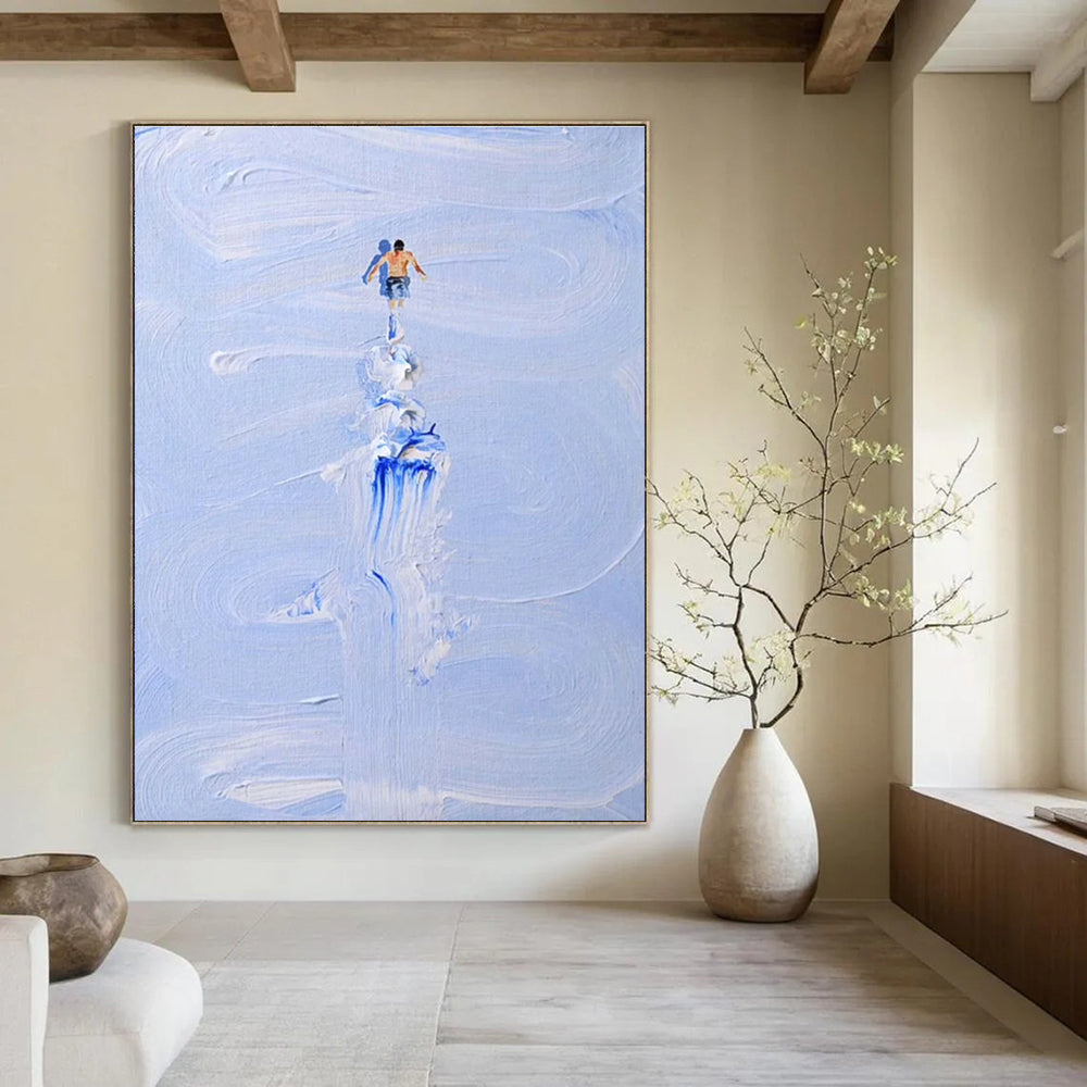Figure on Textured Blue Path Abstract Painting for Adventure - Themed Spaces HENG327
