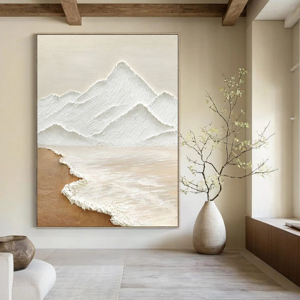 Minimalist Textured Mountain & Sea Abstract Painting for Serene Spaces HENG273