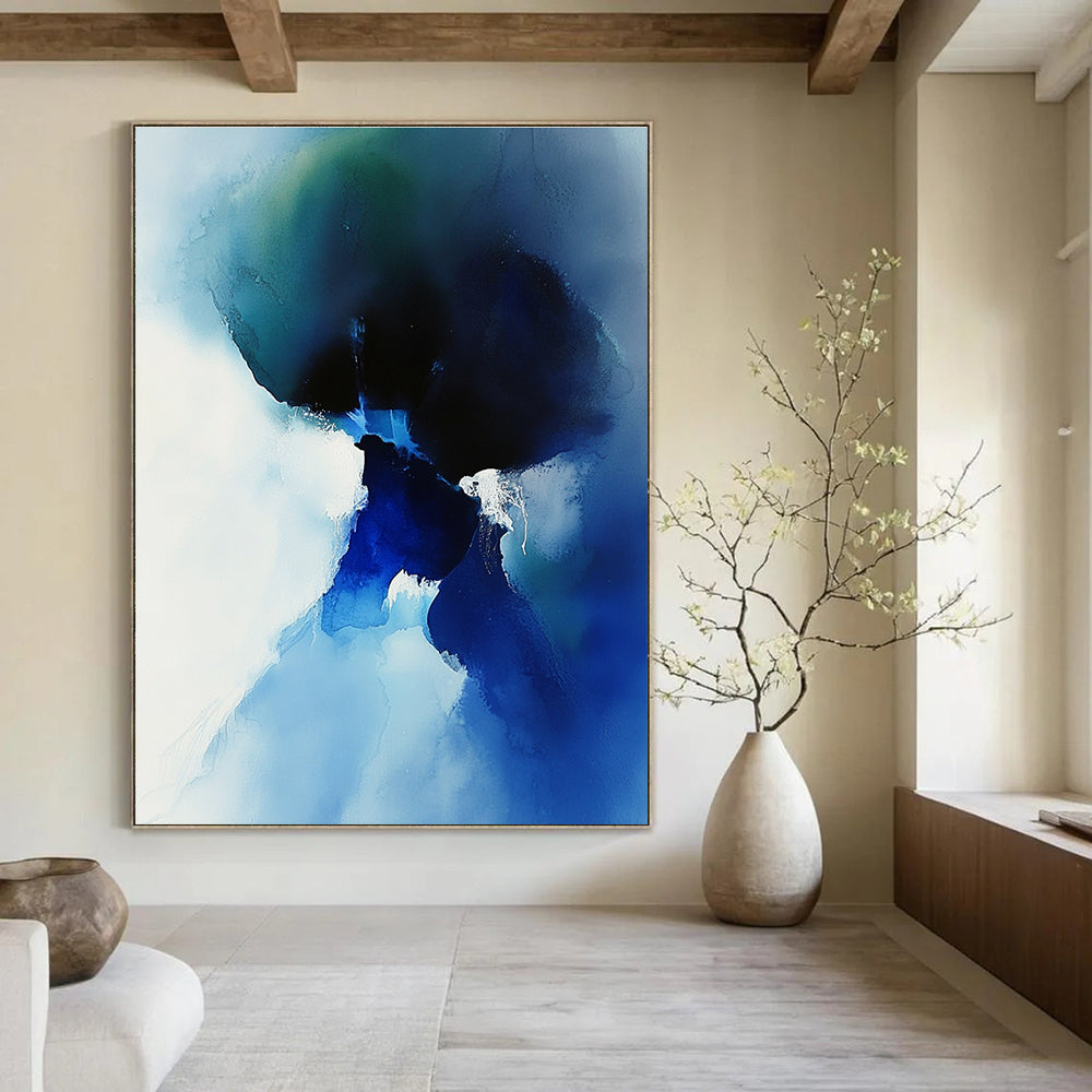 Blue Ink Abstract Form - Fluid Minimalist Abstract Art GAB0467
