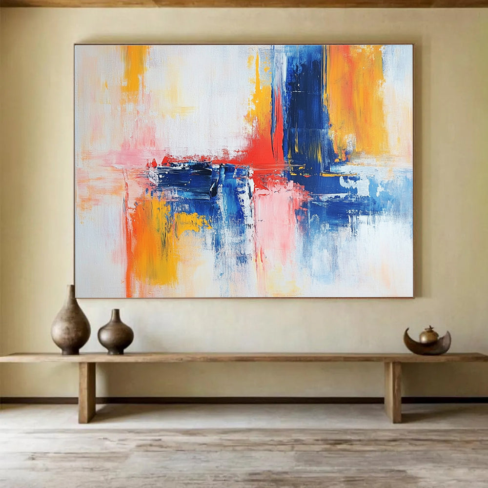 Blue and Pink Abstract Painting with Gentle Color Blends ABS422