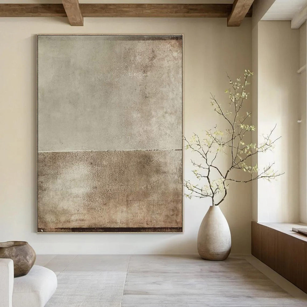 Beige and Brown Textured Abstract Painting for Timeless Living Rooms HENG513