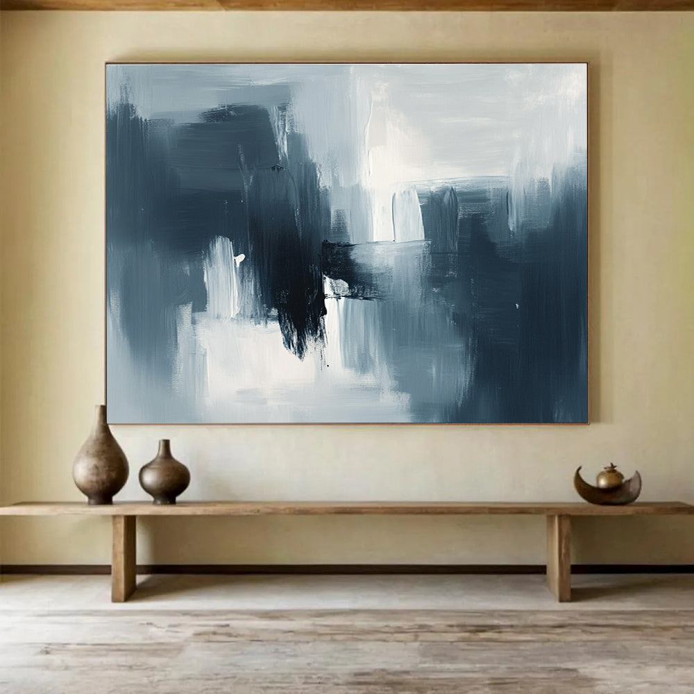 Gray - Blue Tones Abstract Painting with Dynamic Brushstrokes ABS391