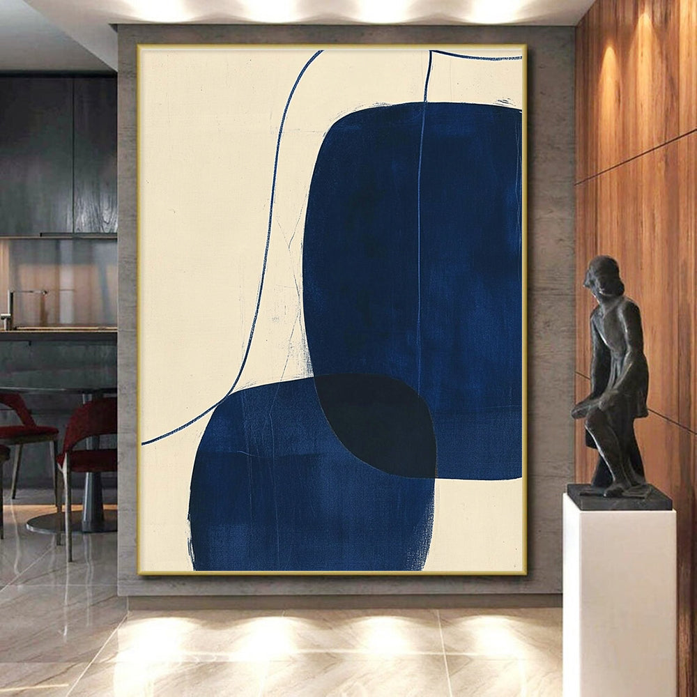 Blue - Shaped Abstract Painting with Fluid Lines WINK856