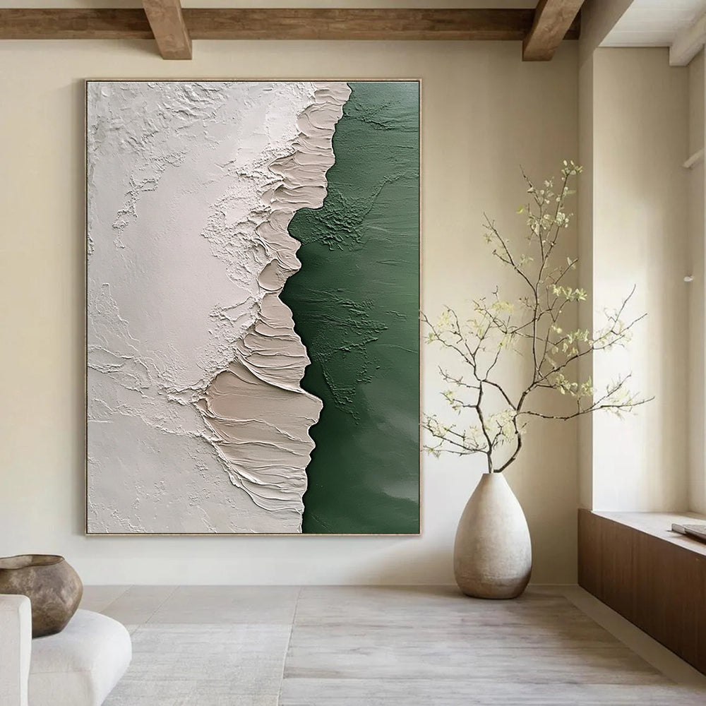 Textured Green and Beige Art - Tactile Abstract Painting GAB0404