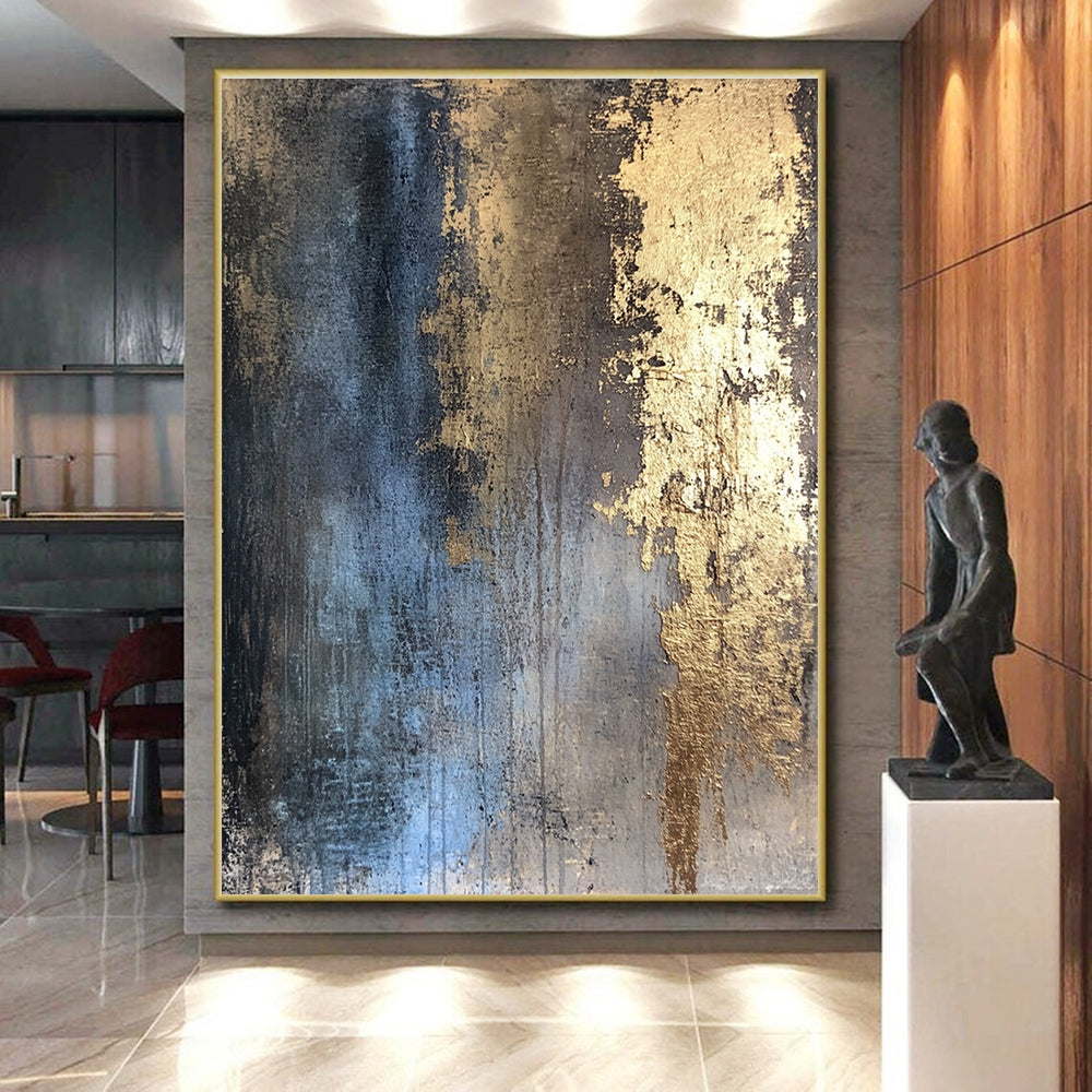 Blue and Golden Abstract Painting with Regal Allure WINK094