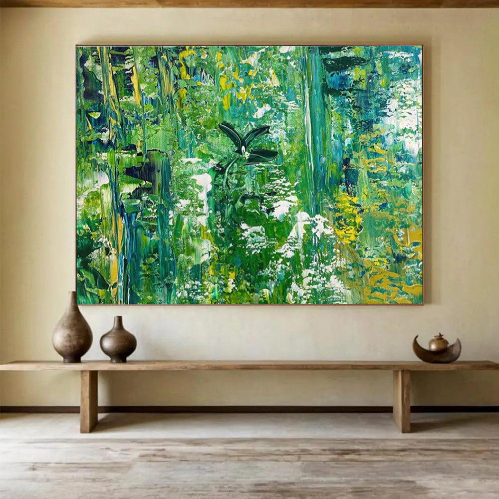 Green Abstract Forest Painting for Eco - Conscious Restaurants YHT362