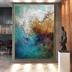 Textured Gold Blue Abstract Painting with Rich Depth WINK785