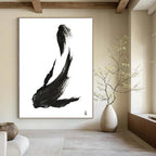 Minimalist Black Ink Fish Painting for Zen - Inspired Home Offices HENG181