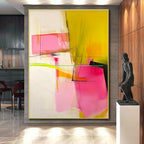 Pink Yellow Geometric Abstract Painting with Subtle Lines WINK629