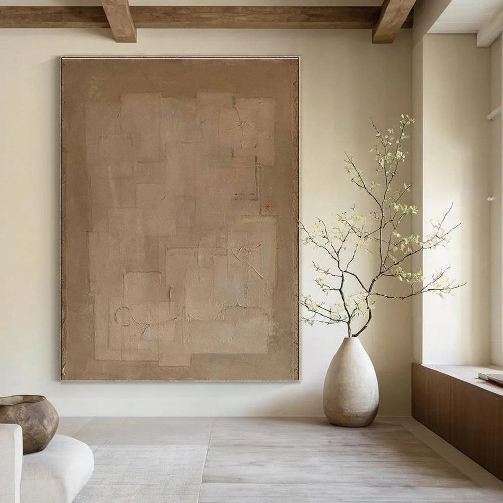 Minimalist Beige Composition Abstract Painting for Modern Minimalist Spaces HENG334