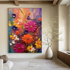 Textured Floral Abstraction Painting for Vibrant Living Spaces HENG430
