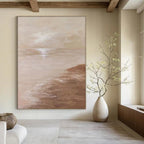 Serene Beige Seaside Landscape Abstract Painting for Coastal - Inspired Bedrooms HENG341