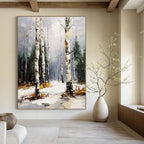Winter Birch Forest Serene Abstract Painting for Calm Interiors GAB1423