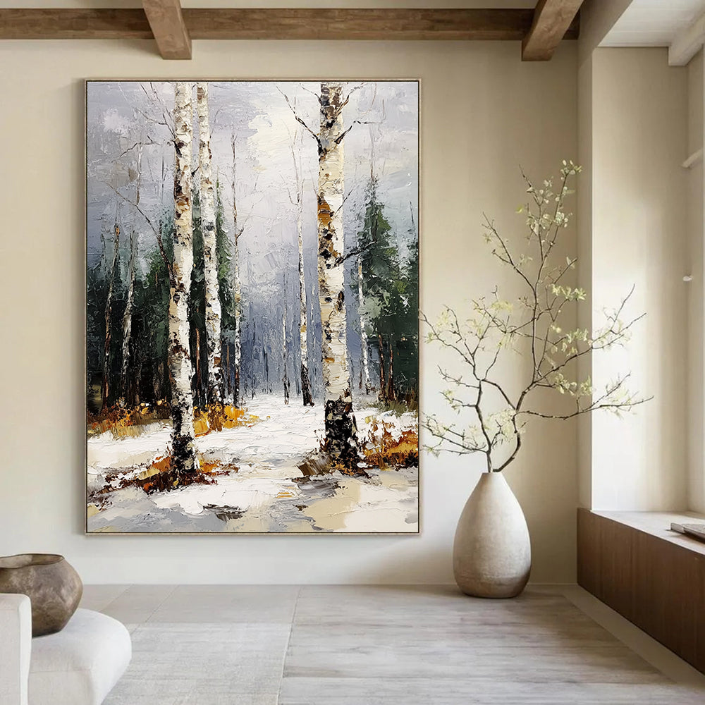 Winter Birch Forest Serene Abstract Painting for Calm Interiors GAB1423