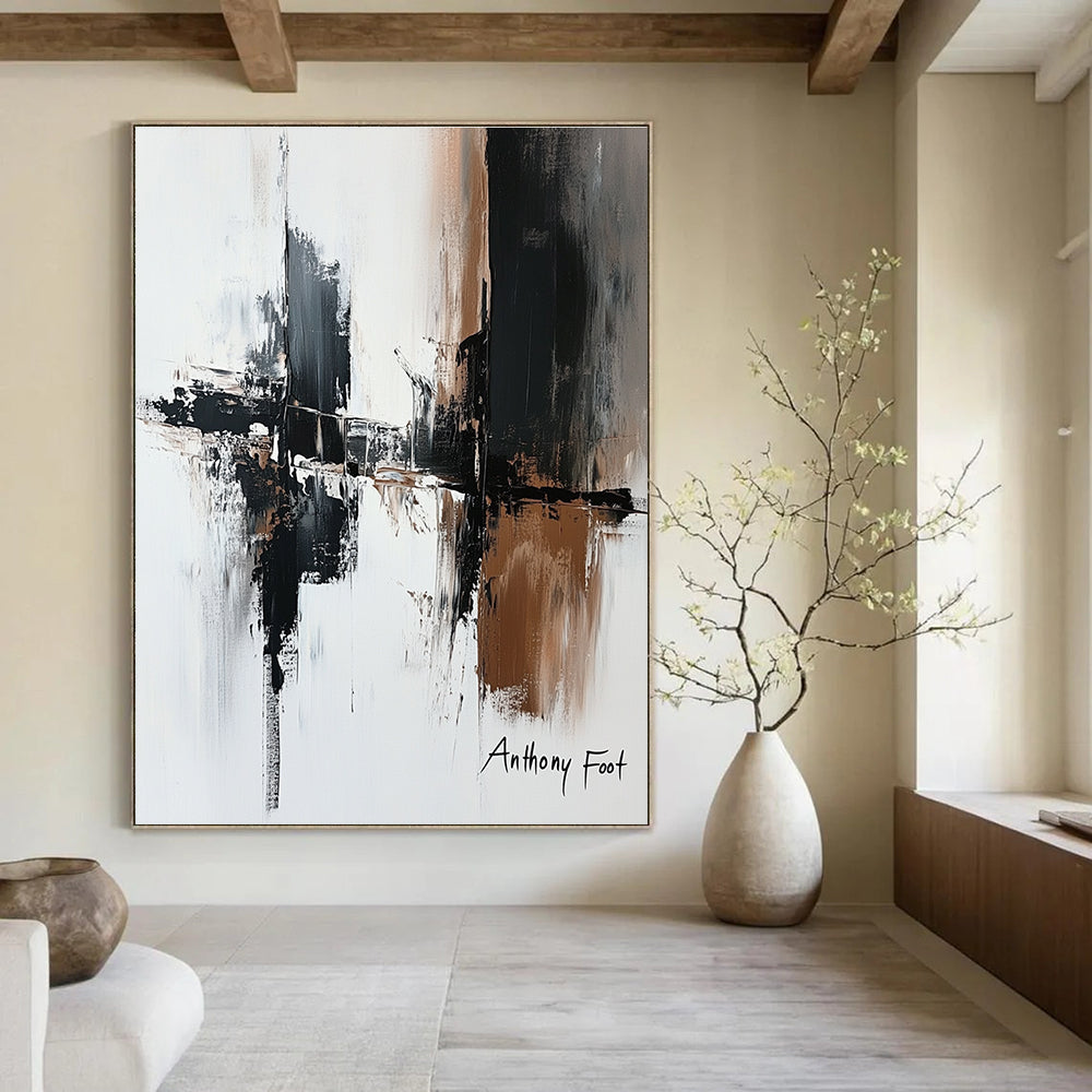 Monochrome Abstract Strokes Artistic Abstract Painting for Modern Spaces GAB1400