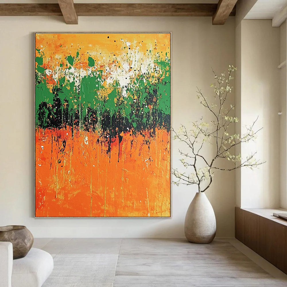 Orange Green Abstract - Energetic Abstract Painting GAB0637