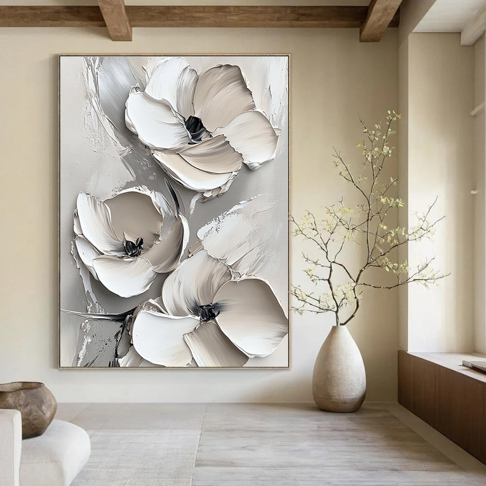 Subtle Floral Relief Abstract Painting for Neutral - Toned Offices GAB1005