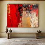 Red and Gold Abstract Painting with Rich Textural Layers ABS431