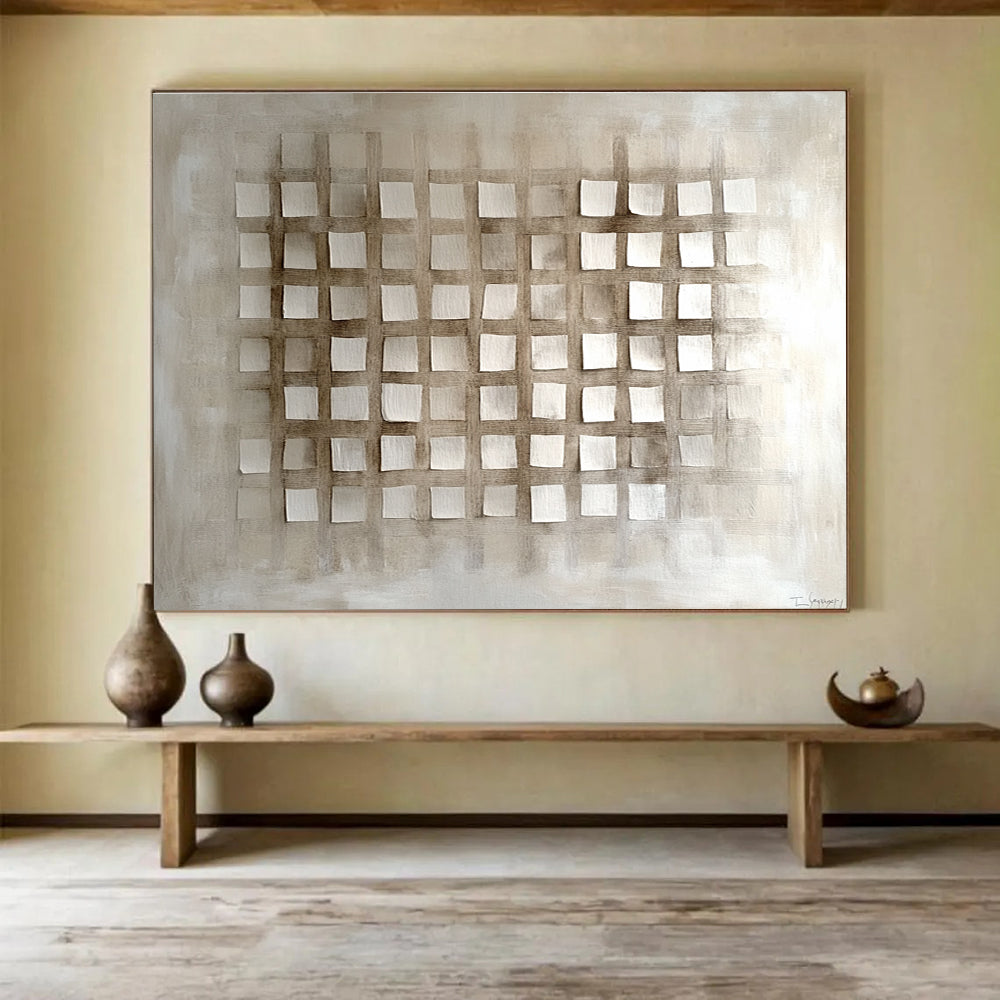 Minimalist Beige Grid Art for Modern Spaces Abstract Painting ABS121