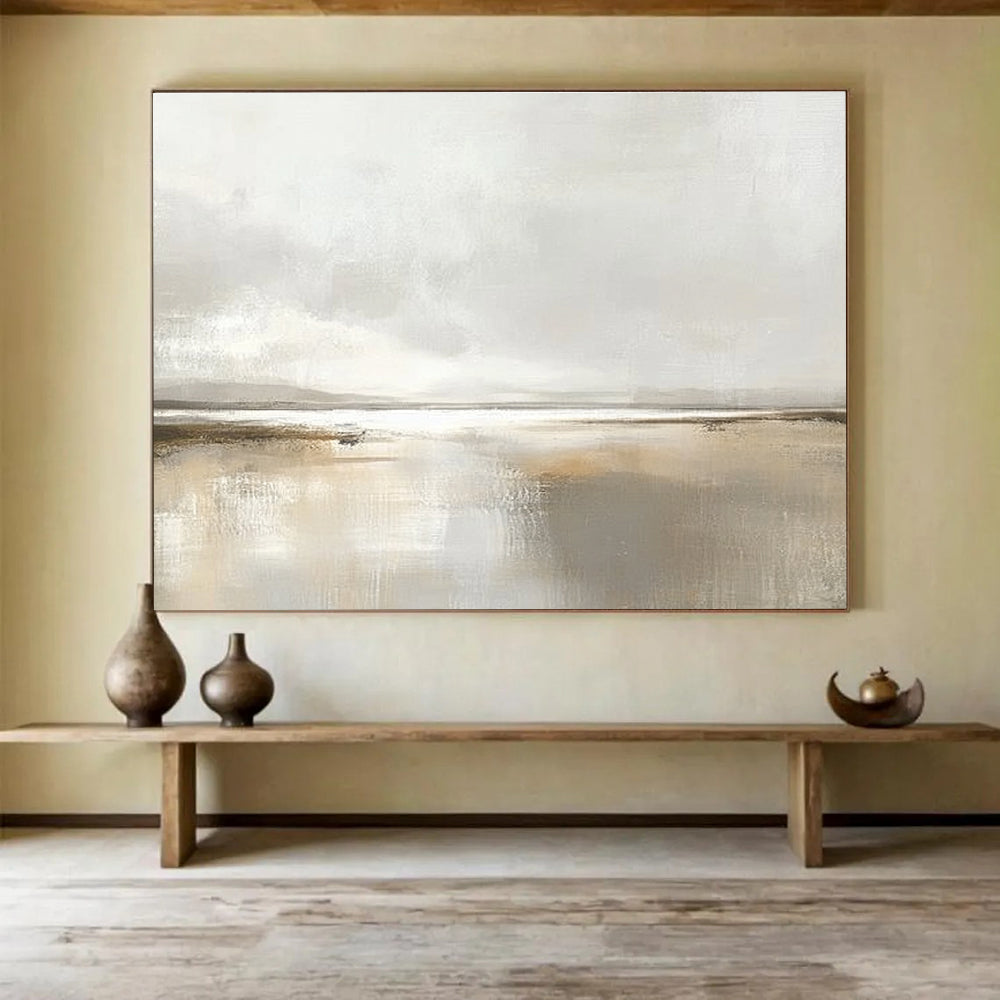Minimalist Monochrome Lake Abstract Painting with a Hazy Atmosphere ABS225